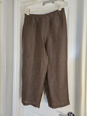 Eileen Fisher Brown Wide-Leg High Rise Linen And Cotton Pants, Petite Medium